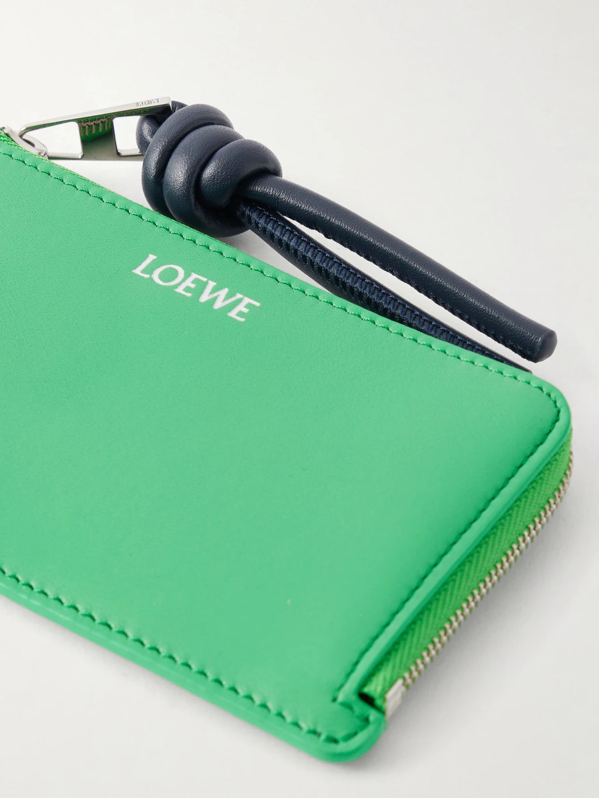 Image of Wallets & Money Clips. Product name - Knot Leather Cardholder in Lime green colour by brand - LOEWE