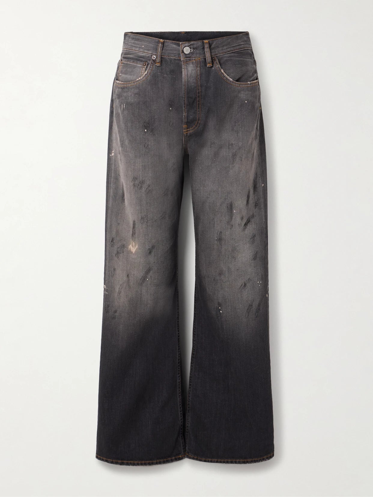Image of Jeans. Product name - 2021 Distressed Low-rise Wide-leg Organic Jeans in Black colour by brand - Acne Studios
