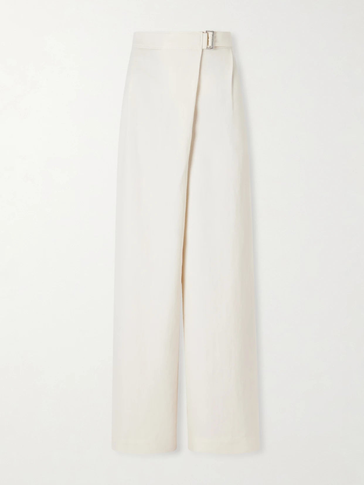 Image of a model wearing Pants. Product name - Belted Pleated Twill Wide-leg Pants in White colour by brand - Brunello Cucinelli
