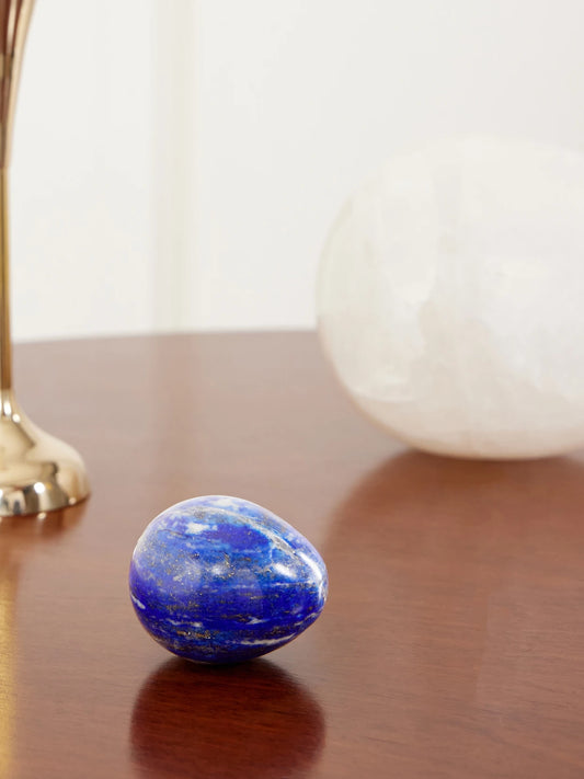 Image of Decor. Product name - Egg Lapis Lazuli Paperweight in Cobalt blue colour by brand - Fourth Street