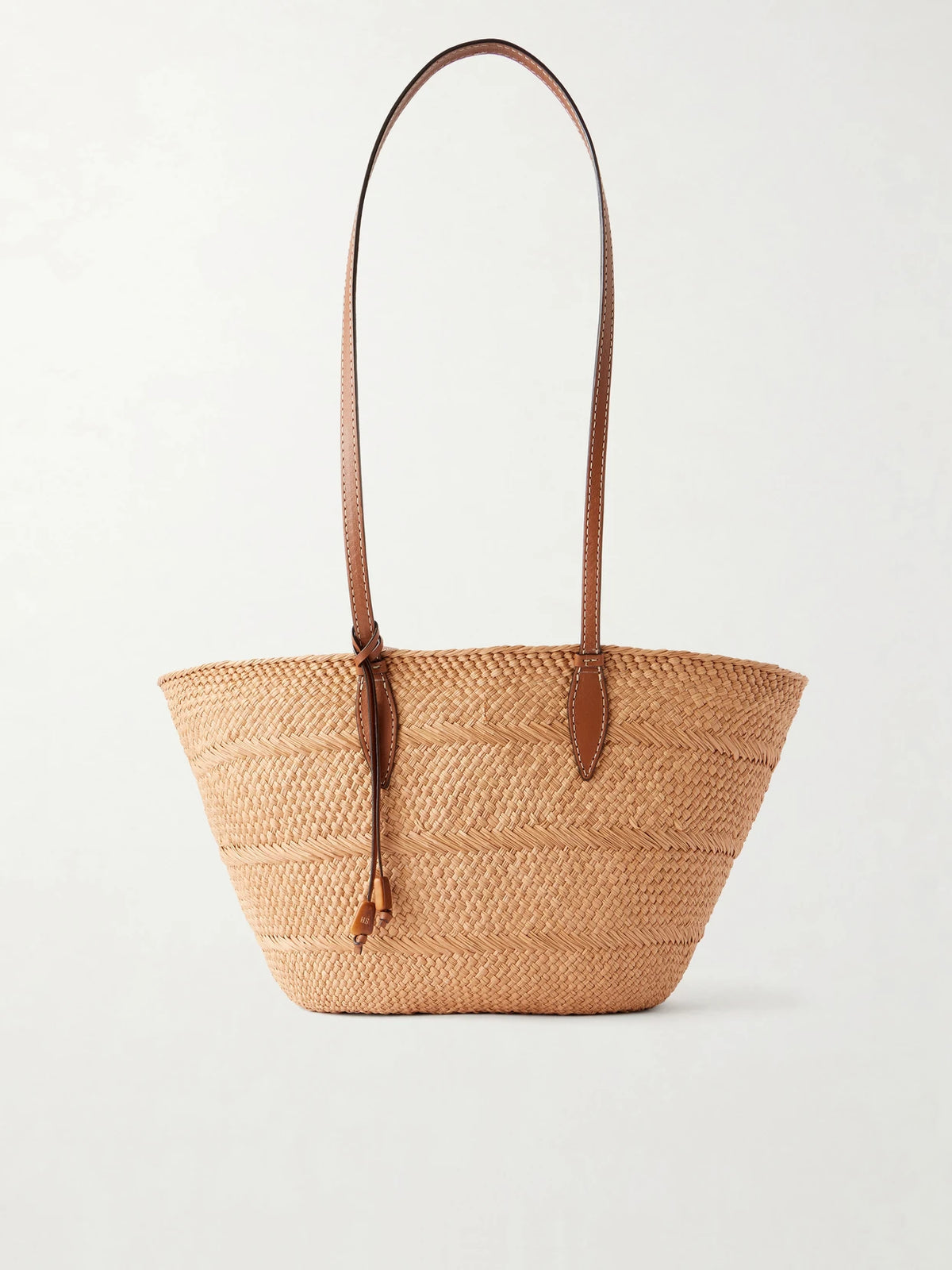 Trapeze Basket Leather-trimmed Raffia Tote
