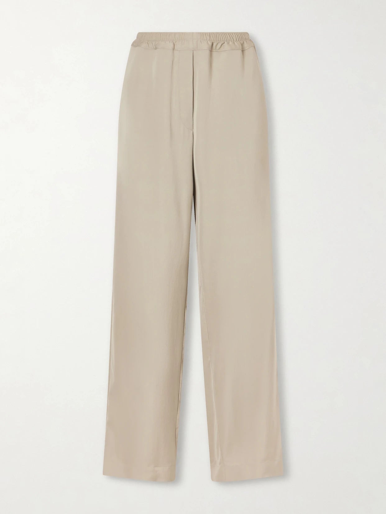Image of a model wearing Pants. Product name - Duvain Silk Straight-leg Pants in Cream colour by brand - The Row