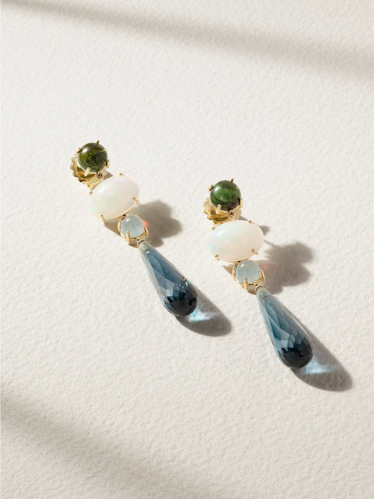 Lotus 18-karat Gold Multi-stone Earrings