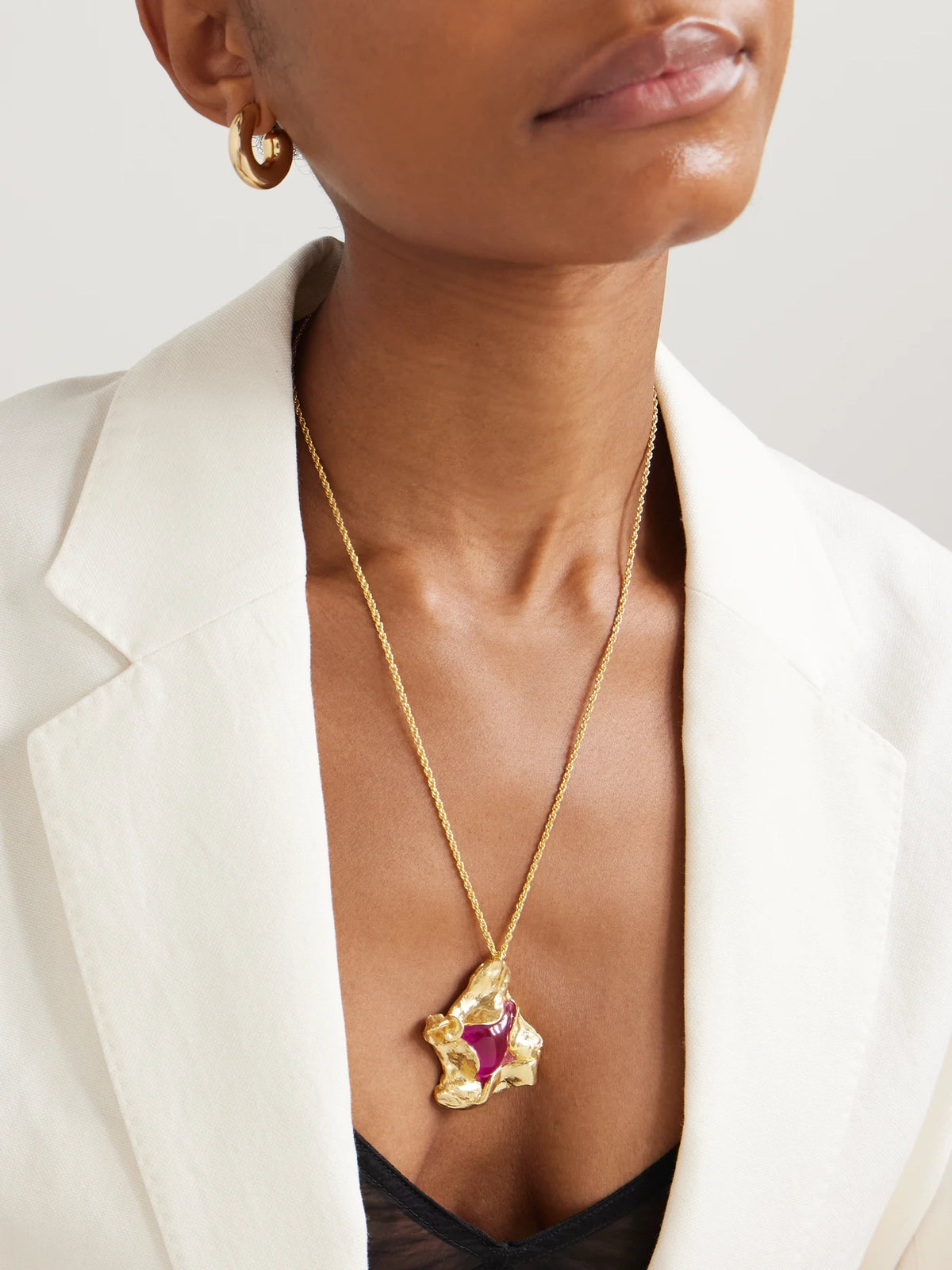 Image of Necklaces. Product name - Gold-plated And Resin Necklace in Pink colour by brand - Completedworks