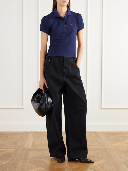 Image of Jeans. Product name - Bad Girl Faded Mid-rise Wide-leg Jeans in Black colour by brand - Willy Chavarria