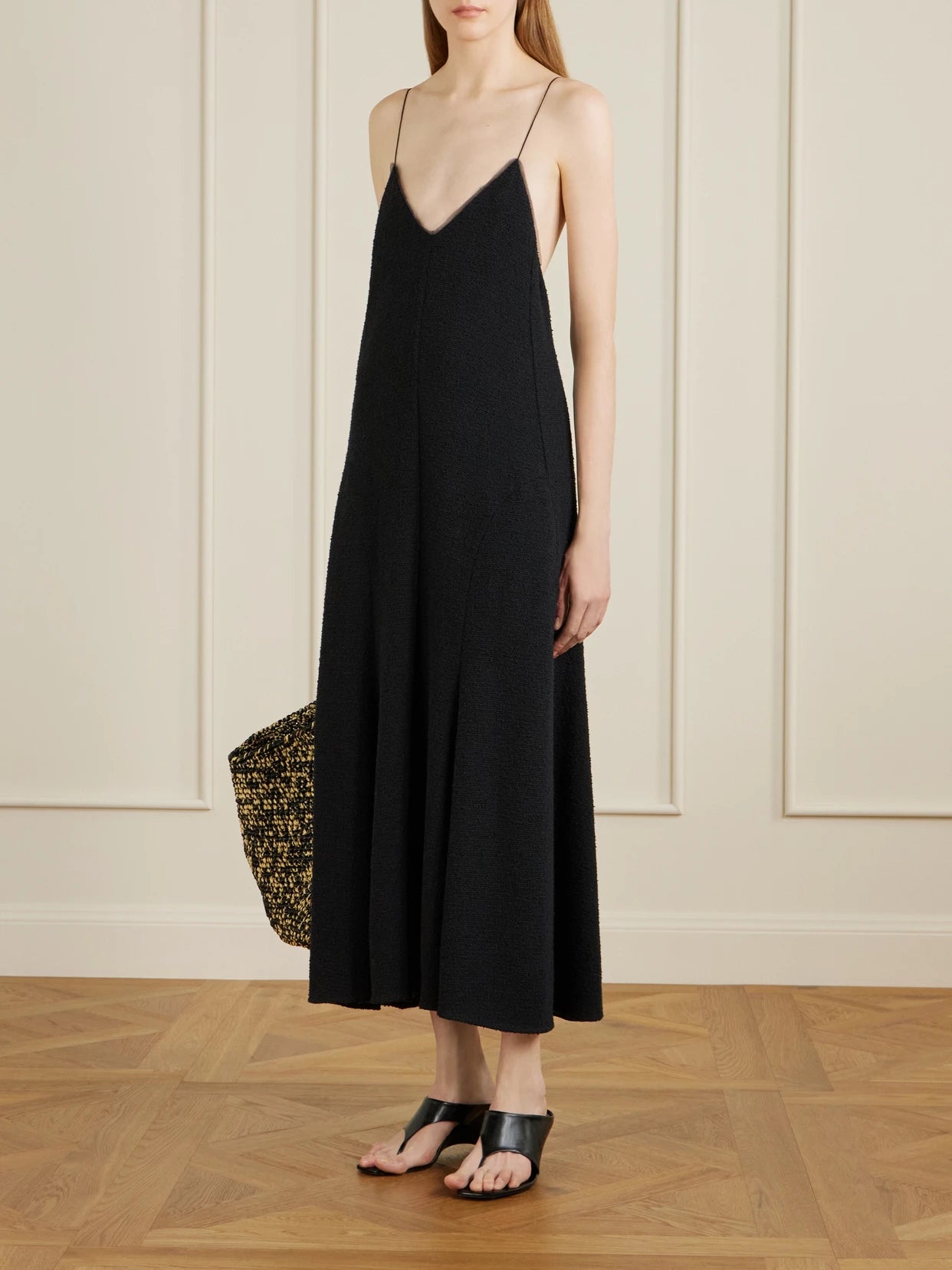 Image of Dresses. Product name - Iben Tulle-trimmed Cotton-blend Midi Dress in Black colour by brand - KHAITE