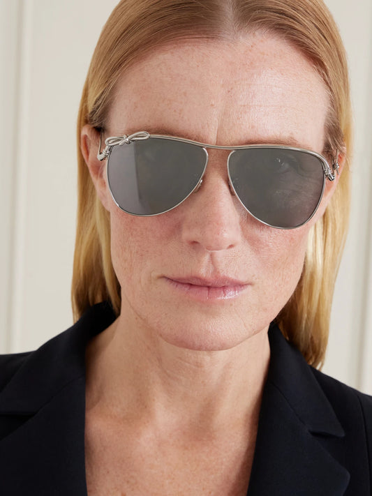 Image of Sunglasses. Product name - Dior Bow A1u Silver-tone Aviator-style Sunglasses in Multi colour by brand - DIOR Eyewear