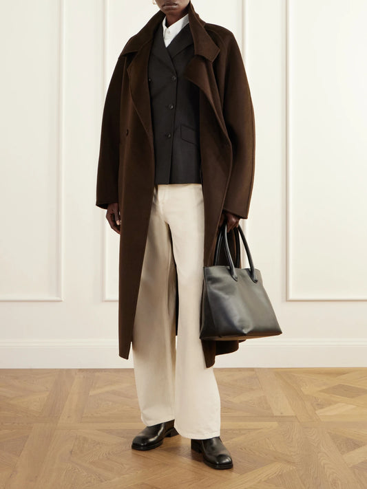 Image of Coats & Jackets. Product name - Mirra Double-breasted Wool-blend Flannel Blazer in Dark brown colour by brand - Max Mara