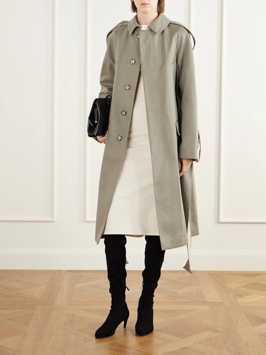 Image of Coats & Jackets. Product name - Belted Cotton-gabardine Trench Coat in Taupe colour by brand - Victoria Beckham