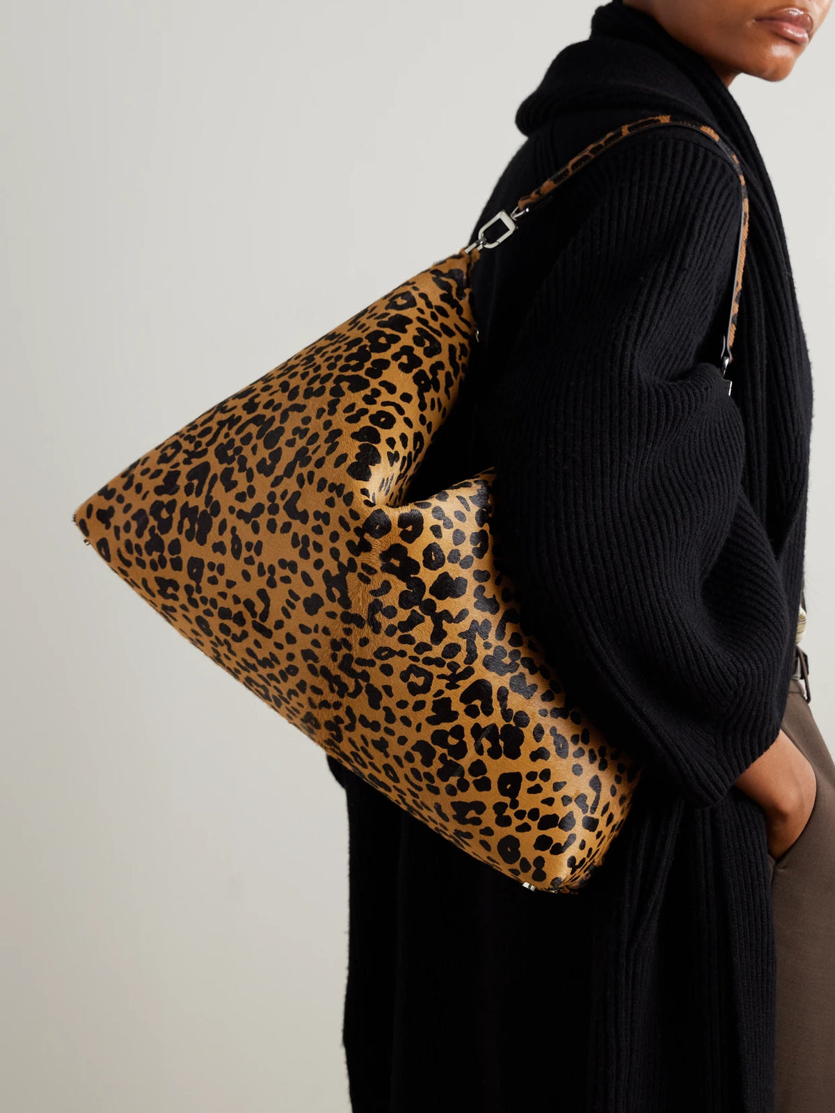 Image of Bags. Product name - Bevel Large Leopard-print Cow Hair Tote in Leopard print colour by brand - TOTEME