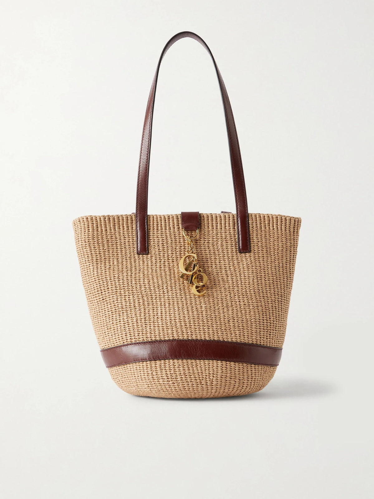 Leather-trimmed Raffia Tote Bag