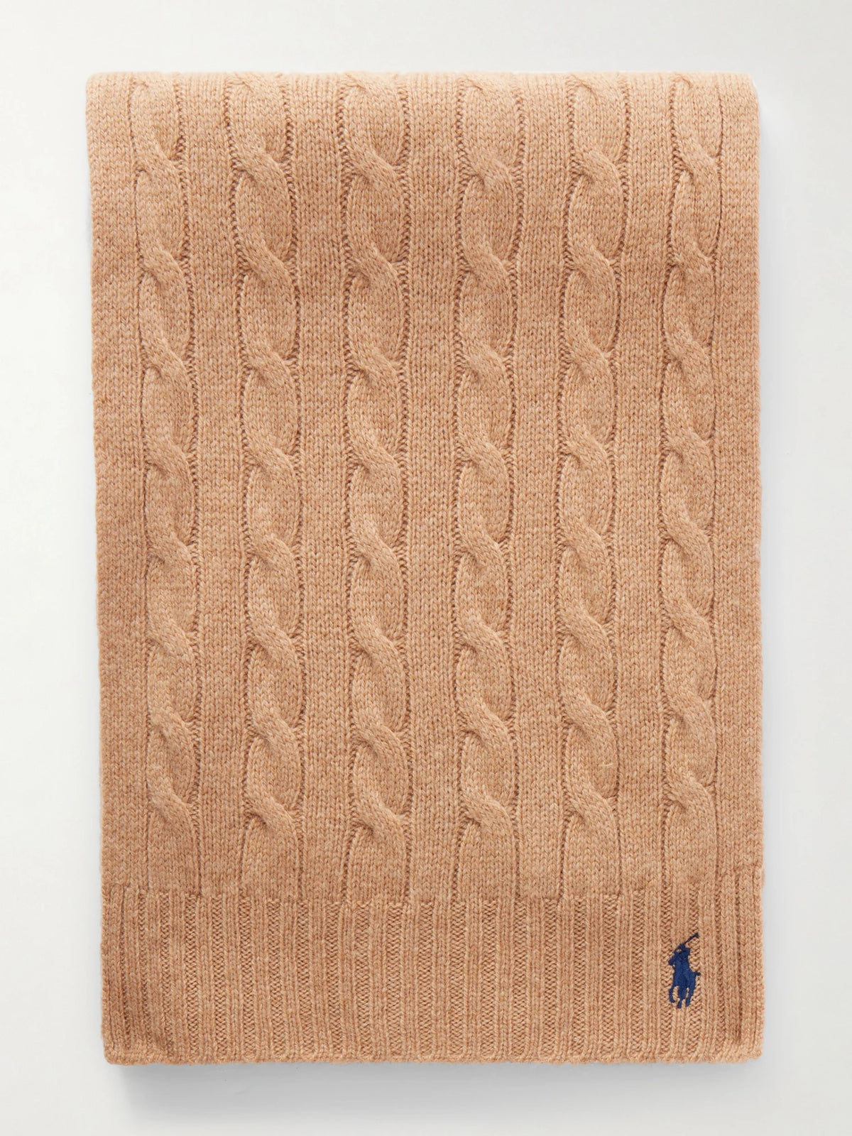 Polo Ralph Lauren Logo-embroidered Cable-knit Wool And Cashmere-blend Scarf