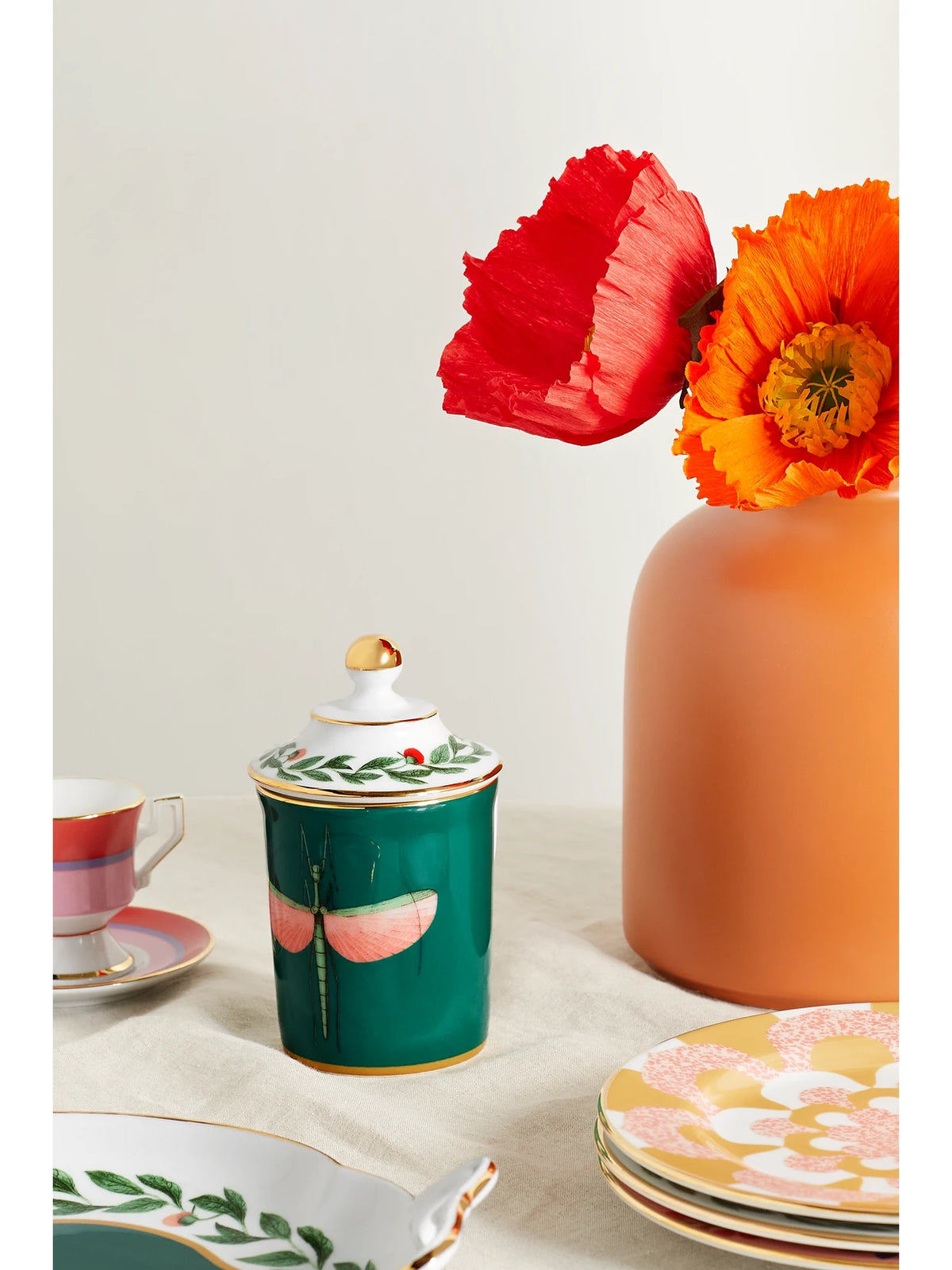 Image of Tableware. Product name - Gold-plated Porcelain Mug in Green colour by brand - La DoubleJ