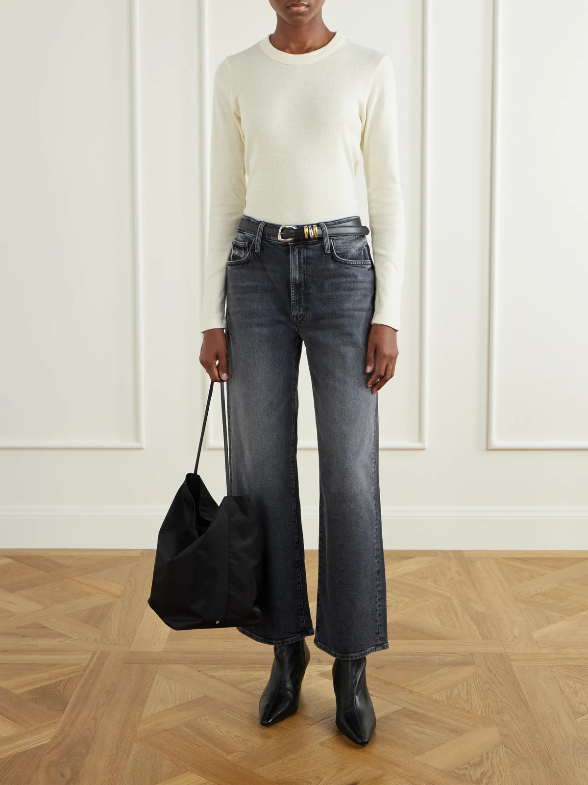 Image of Jeans. Product name - The Dodger Flood Cropped Mid-rise Straight-leg Jeans in Gray colour by brand - Mother
