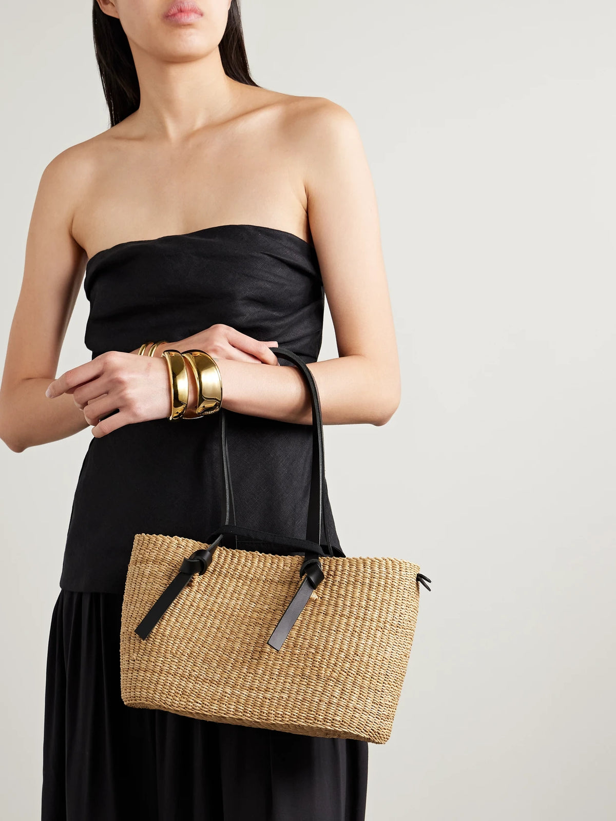 Image of Bags. Product name - Zorro Leather-trimmed Woven Straw Tote in Brown colour by brand - MUUÑ