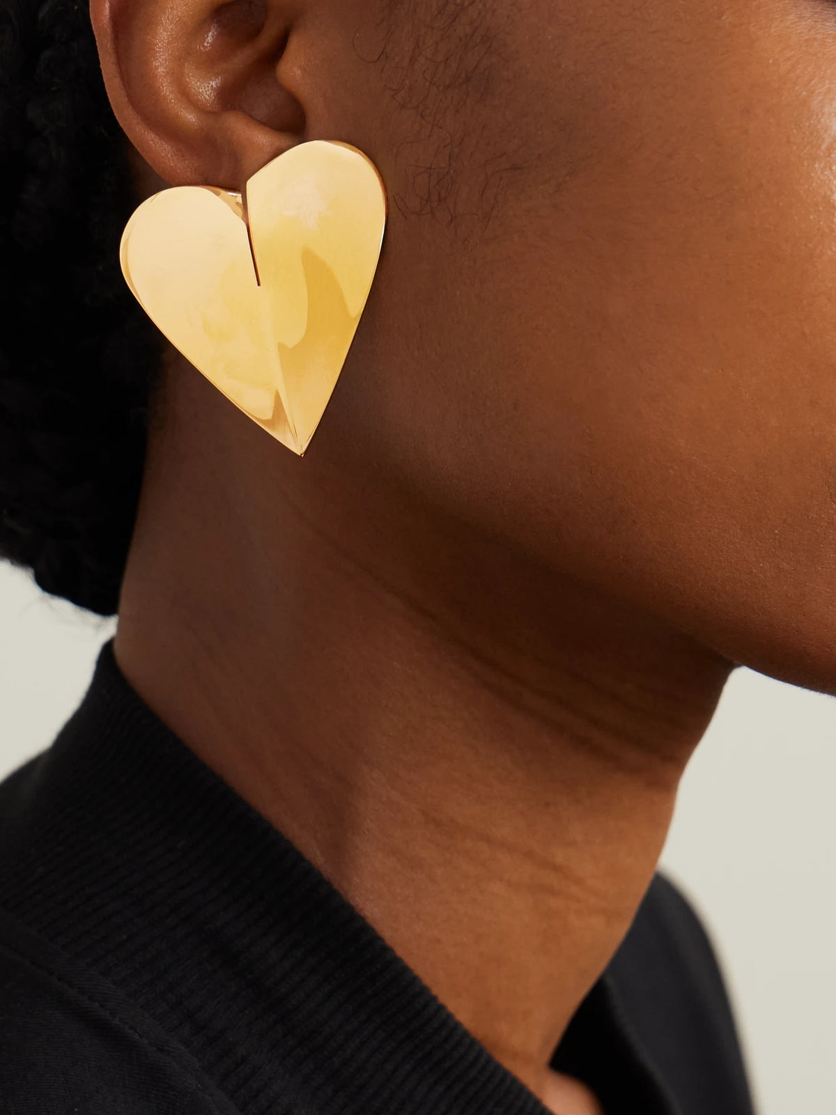Image of Earrings. Product name - Torn Heart Oversized Gold-tone Earrings in Multi colour by brand - Alaïa