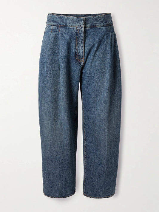 Image of Jeans. Product name - Pleated Straight-leg Jeans in Light denim colour by brand - Alaïa