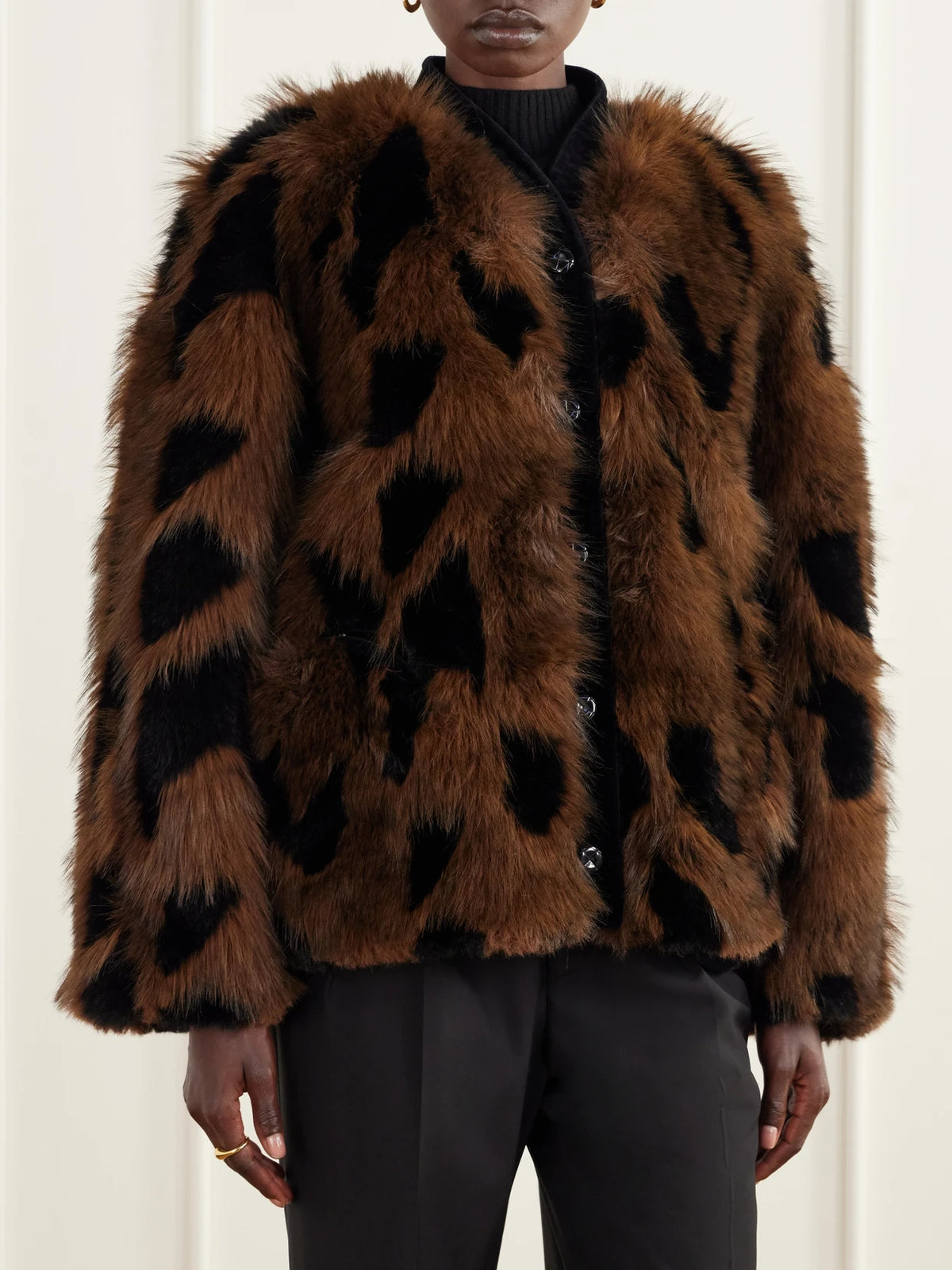 BLAZÉ Milano Chausie Leopard-pattern Velvet-trimmed Plush Jacket