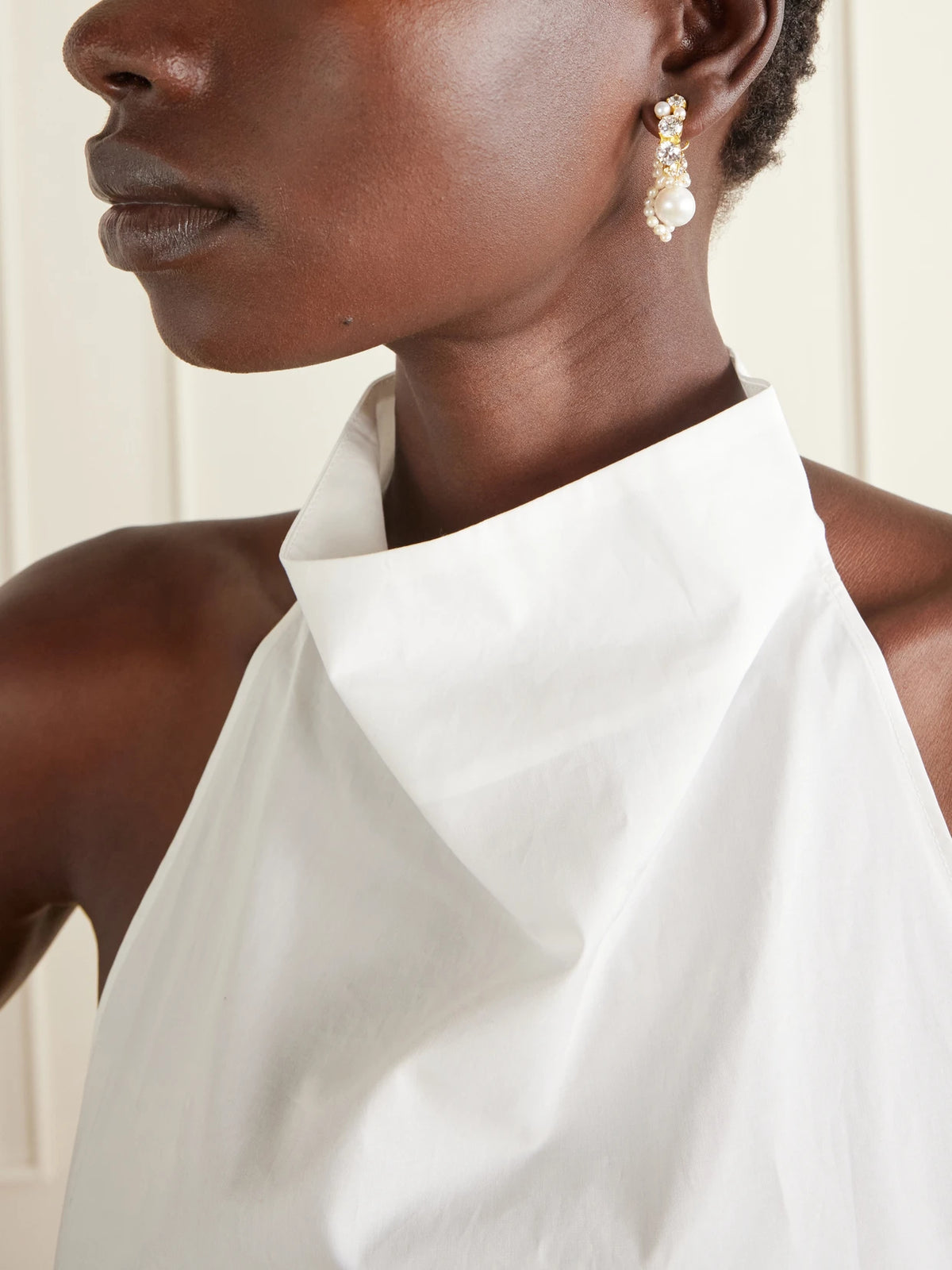Image of Earrings. Product name - Gold-plated Cubic Zirconia And Peal Hoop Earrings in Silver colour by brand - Completedworks