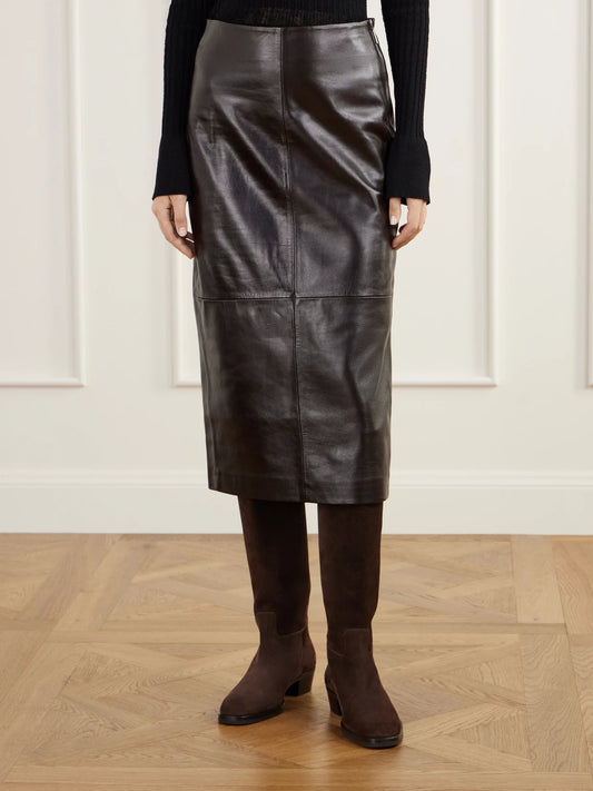 ARMA Meeka Paneled Full-grain Leather Midi Skirt