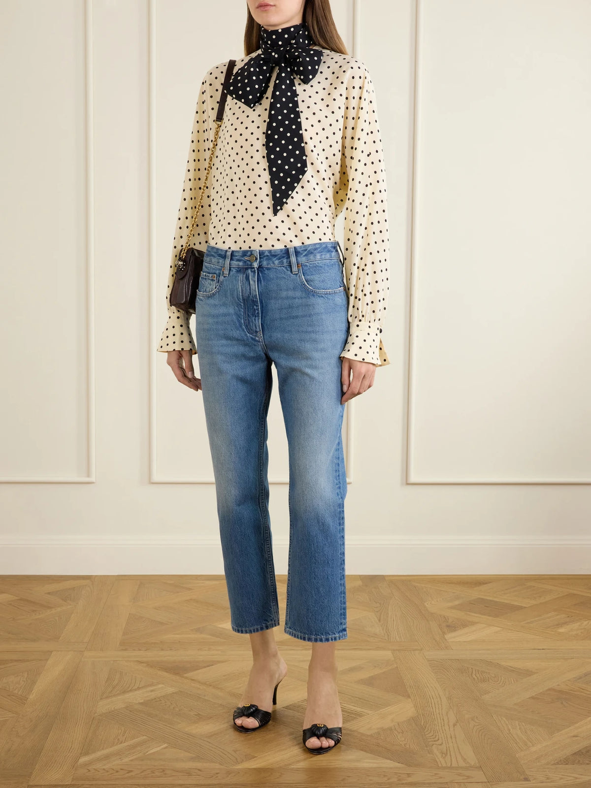 Image of Jeans. Product name - Mid-rise Straight-leg Jeans in Mid denim colour by brand - Valentino Garavani