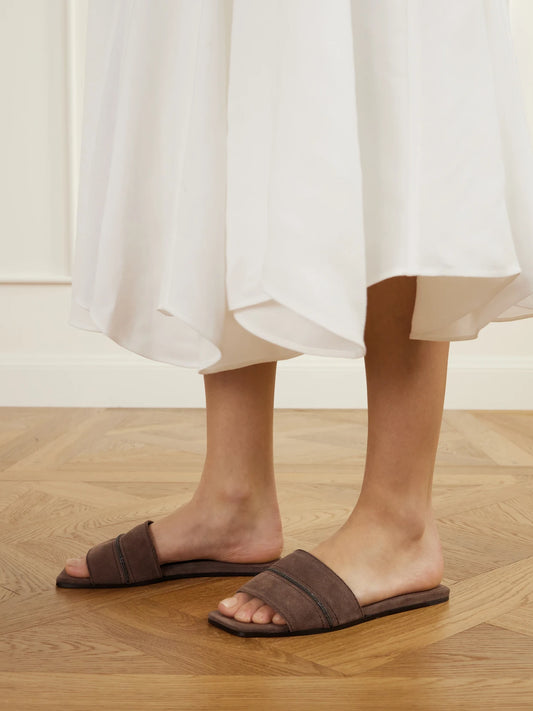 Brunello Cucinelli Monilli-embellished Suede Slides