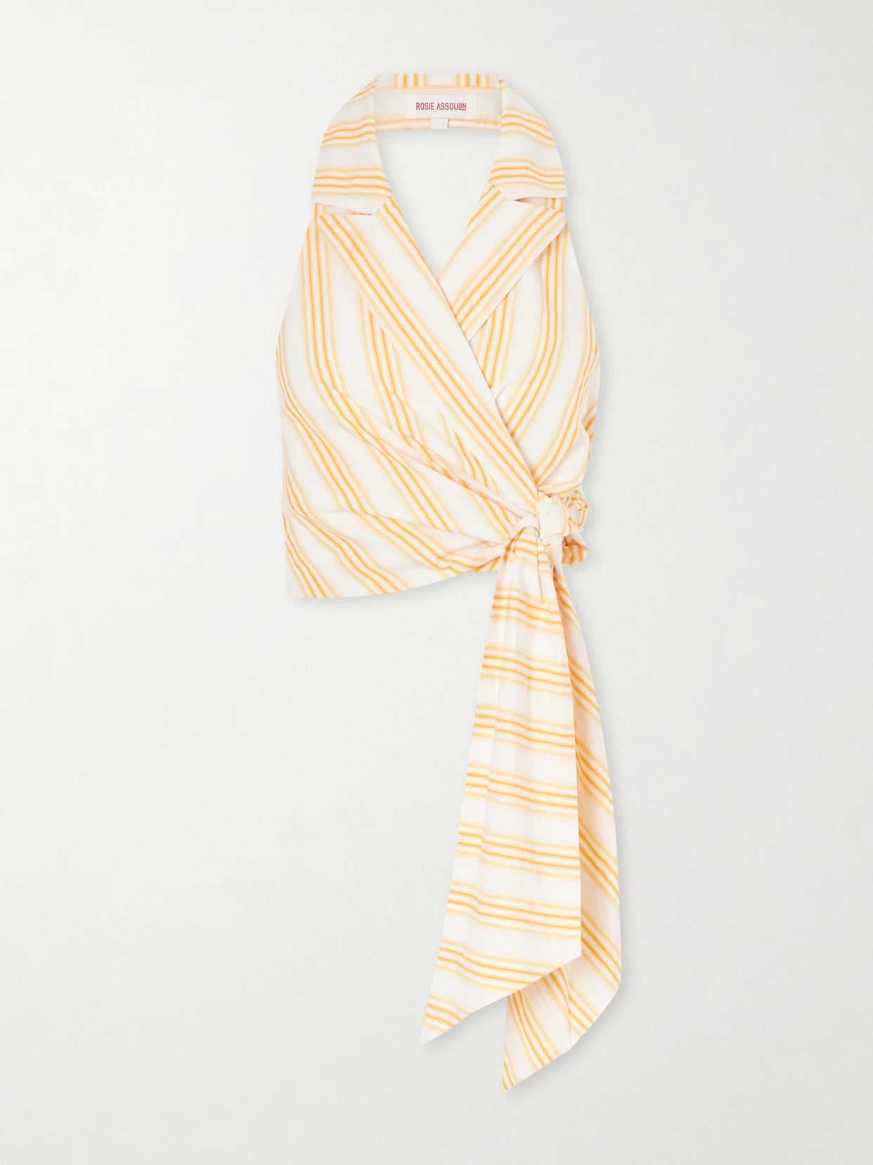 Wrapped Up Tie-detailed Striped Cotton Halterneck Blouse
