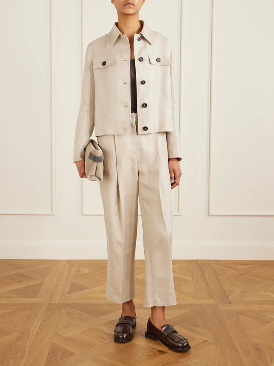 Image of Coats & Jackets. Product name - Linen-twill Jacket in Beige colour by brand - Brunello Cucinelli