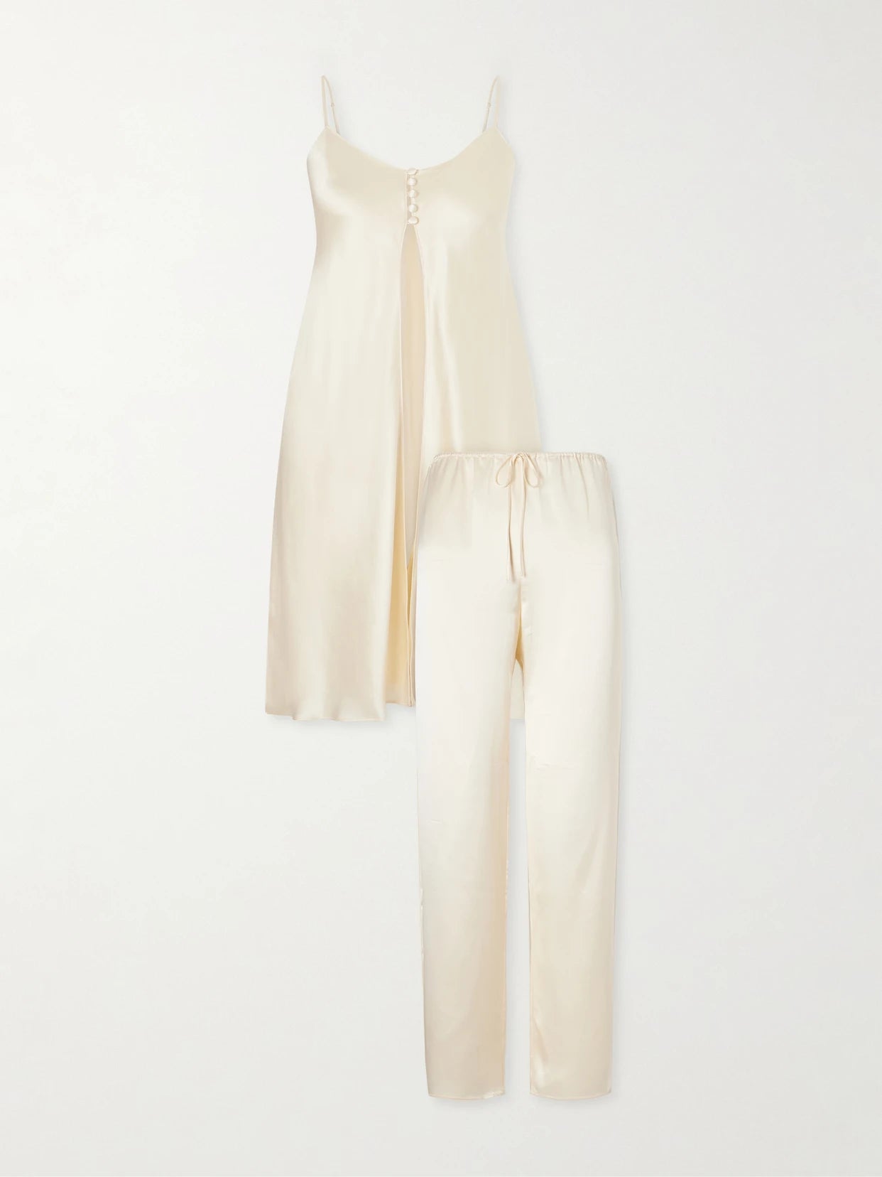 Image of Lingerie. Product name - Elvira Silk-satin Pajama Set in Ecru colour by brand - Olivia von Halle