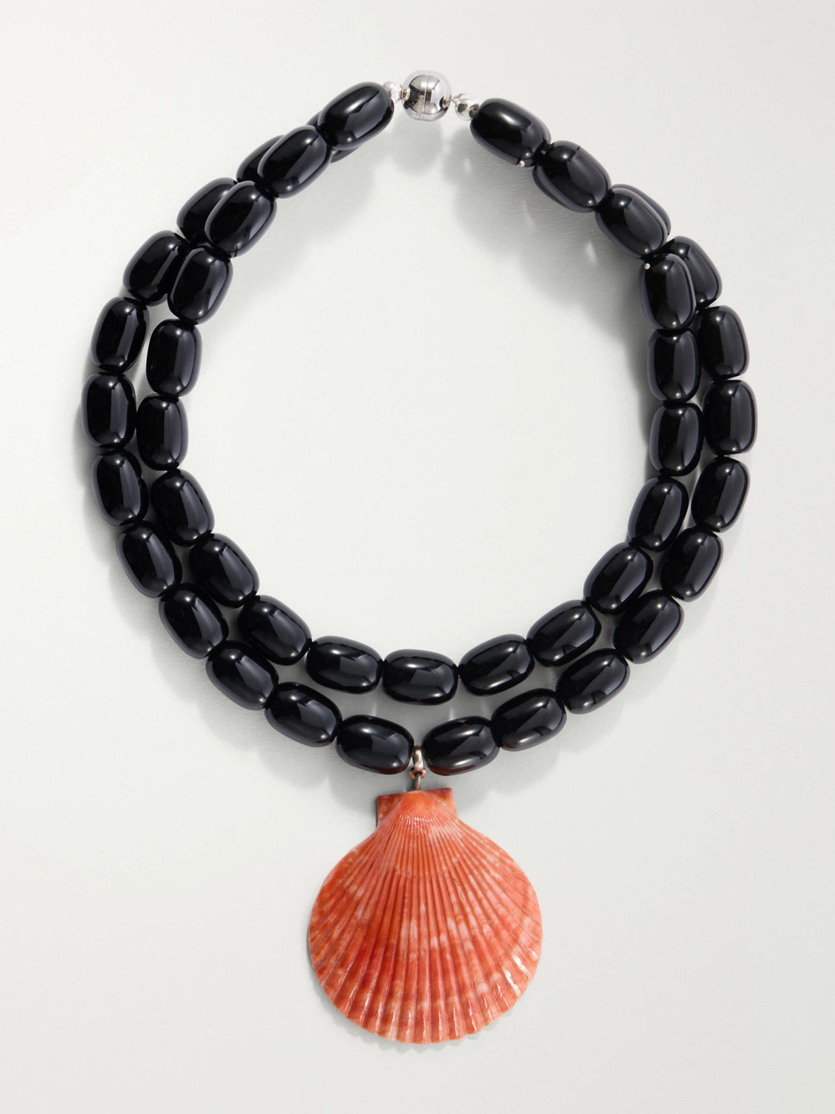 Luma Rhodium-pleated, Onyx, Shell And Resin Beaded Necklace