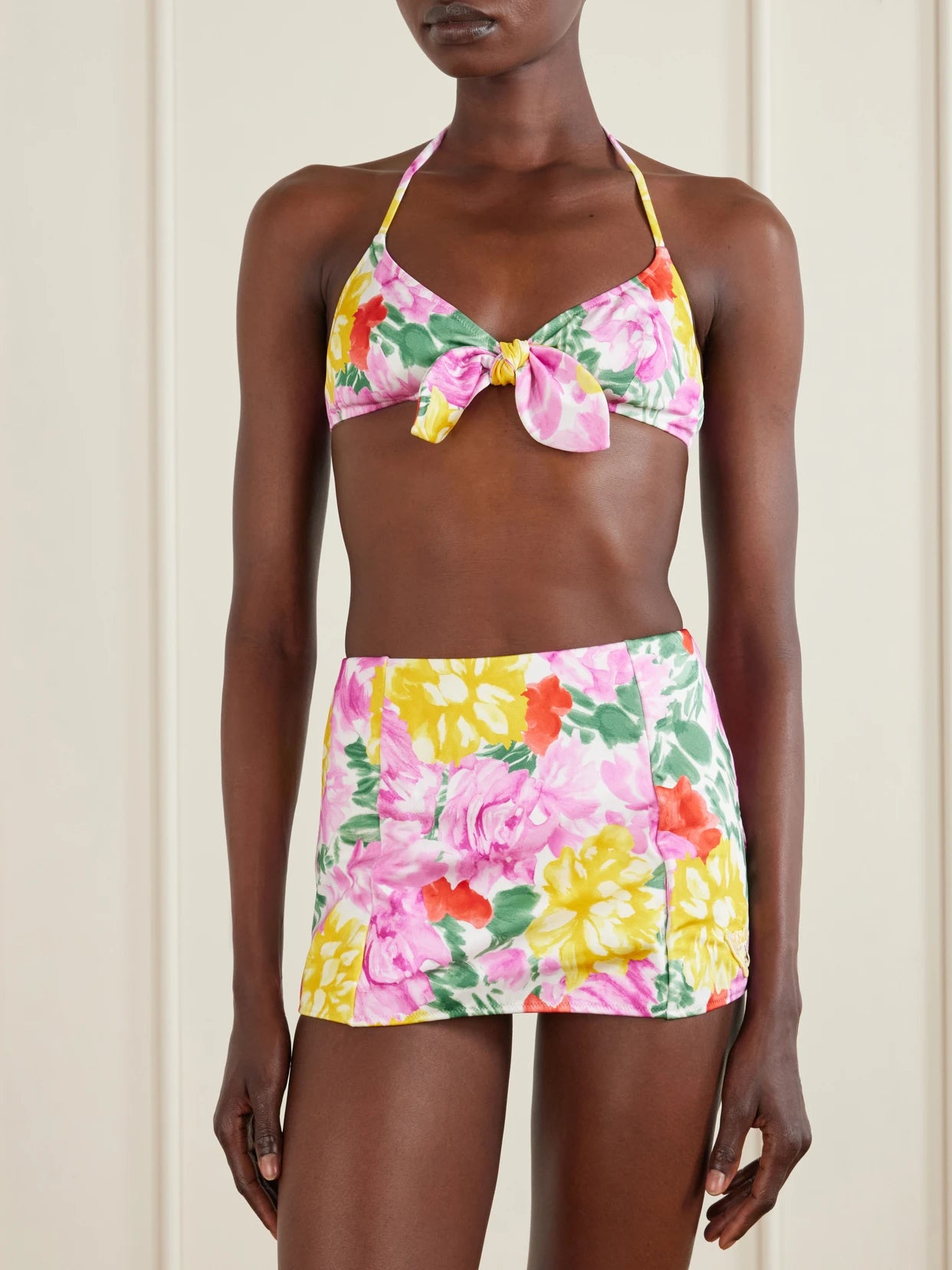 Image of Swimwear. Product name - Floral-print Halterneck Bikini Top in Multi colour by brand - Chloé