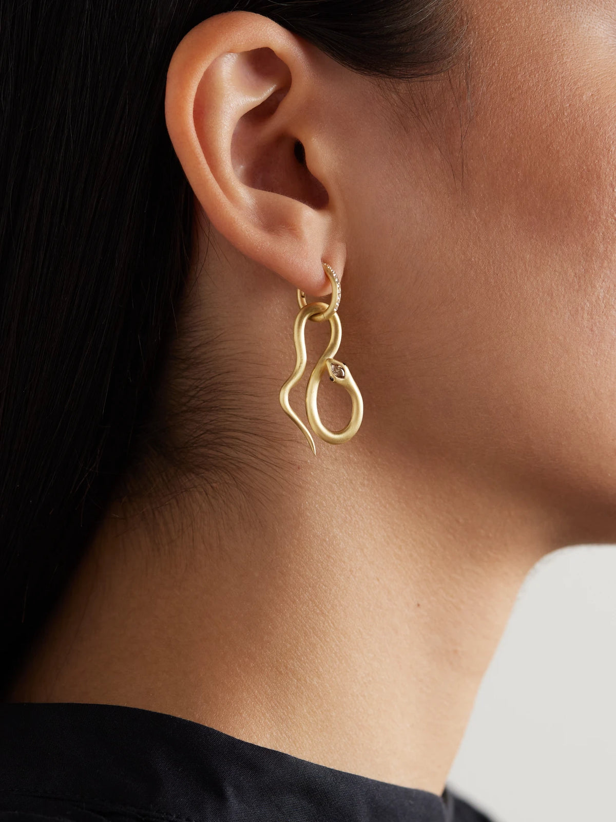 Image of Earrings. Product name - Jungle Snake 18-karat Gold Diamond Hoop Earrings in Multi colour by brand - Ileana Makri
