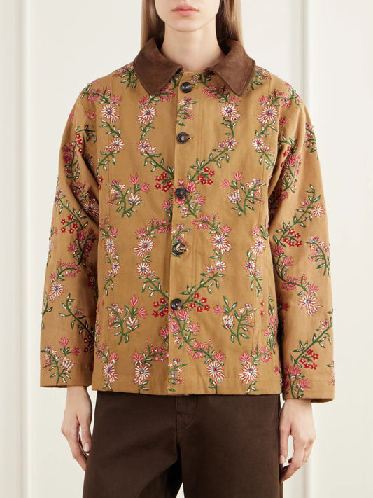 Kartik Research Chintz Sequin-embellished Floral-embroidered Suede-trimmed Cotton-canvas Jacket