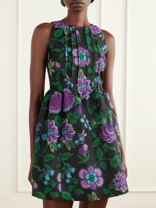 La DoubleJ Pirhouette Pleated Floral-jacquard Mini Dress