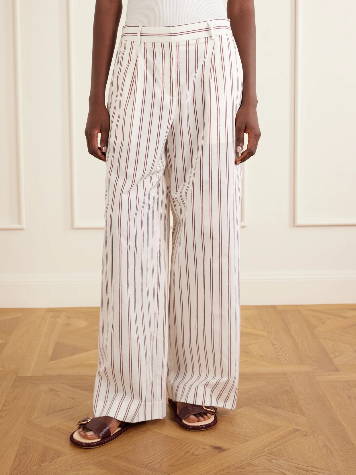 Hudson St Pleated Striped Cotton And Silk-blend Wide-leg Pants