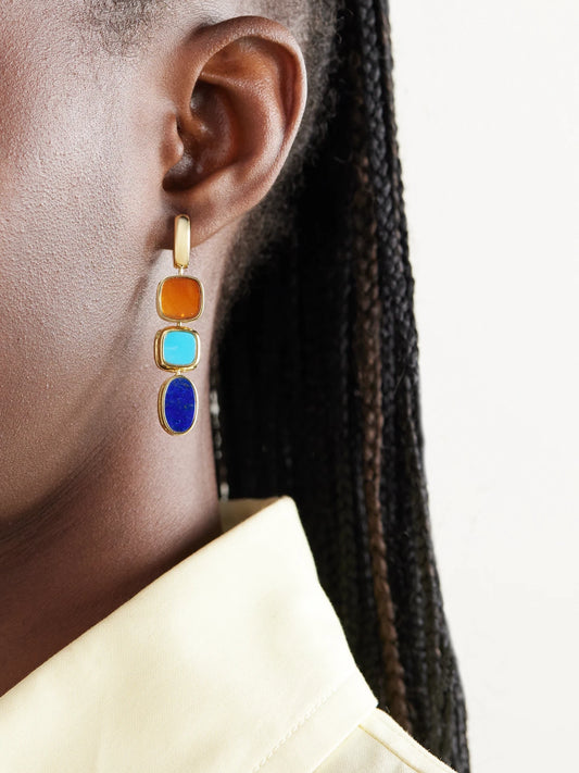 Image of Earrings. Product name - 18-karat Gold Multi-stone Earrings in Multi colour by brand - Marla Aaron