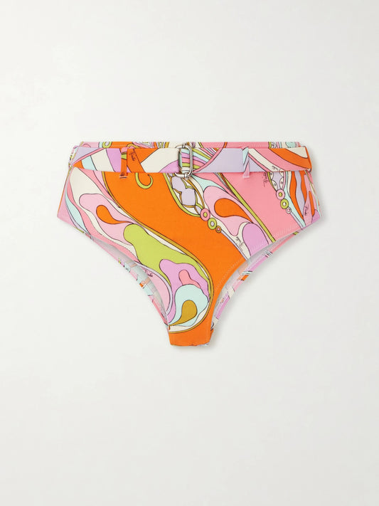 Image of Swimwear. Product name - Printed Belted Bikini Briefs in Pink colour by brand - PUCCI