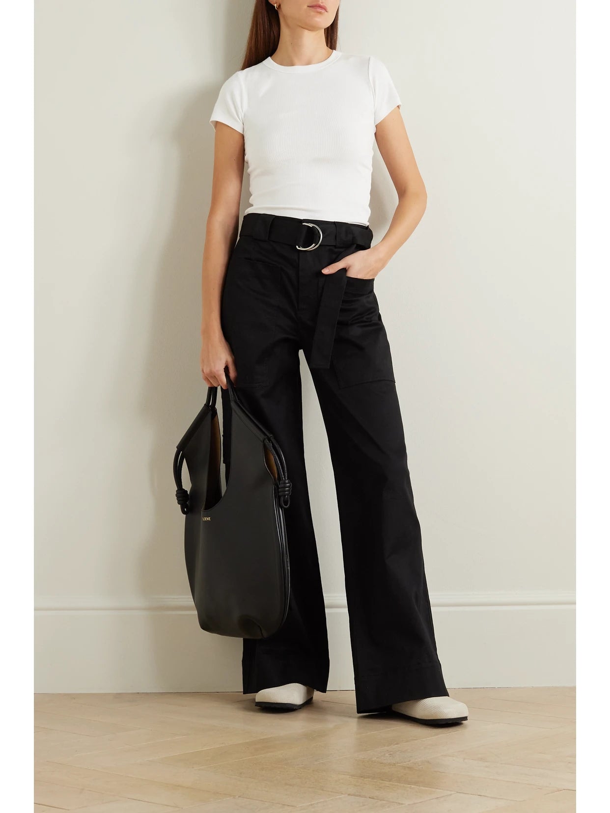Image of Sleepwear & Loungewear. Product name - Kelly Ribbed Stretch-cotton Jersey T-shirt in White colour by brand - LESET