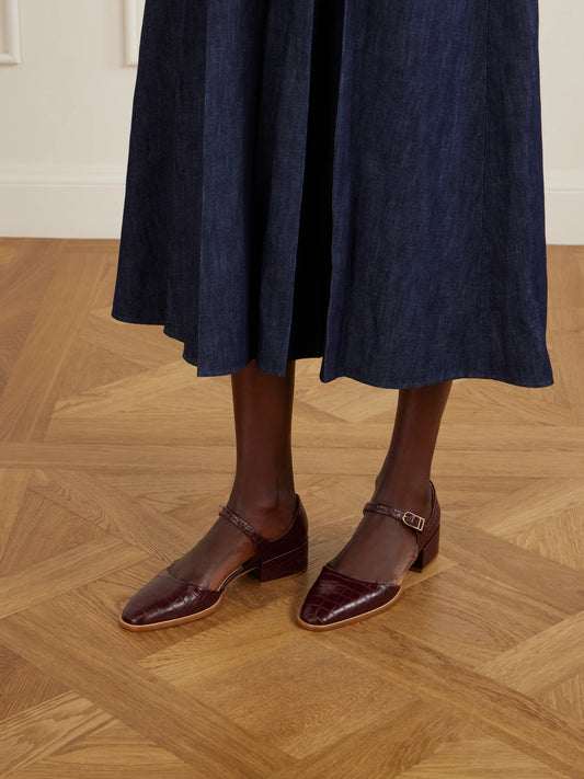 Riley Croc-effect Leather Mary Jane Flats