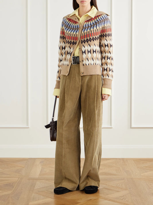 Image of a model wearing Outerwear. Product name - Wool And Cashmere-blend Cardigan in Multi colour by brand - Polo Ralph Lauren