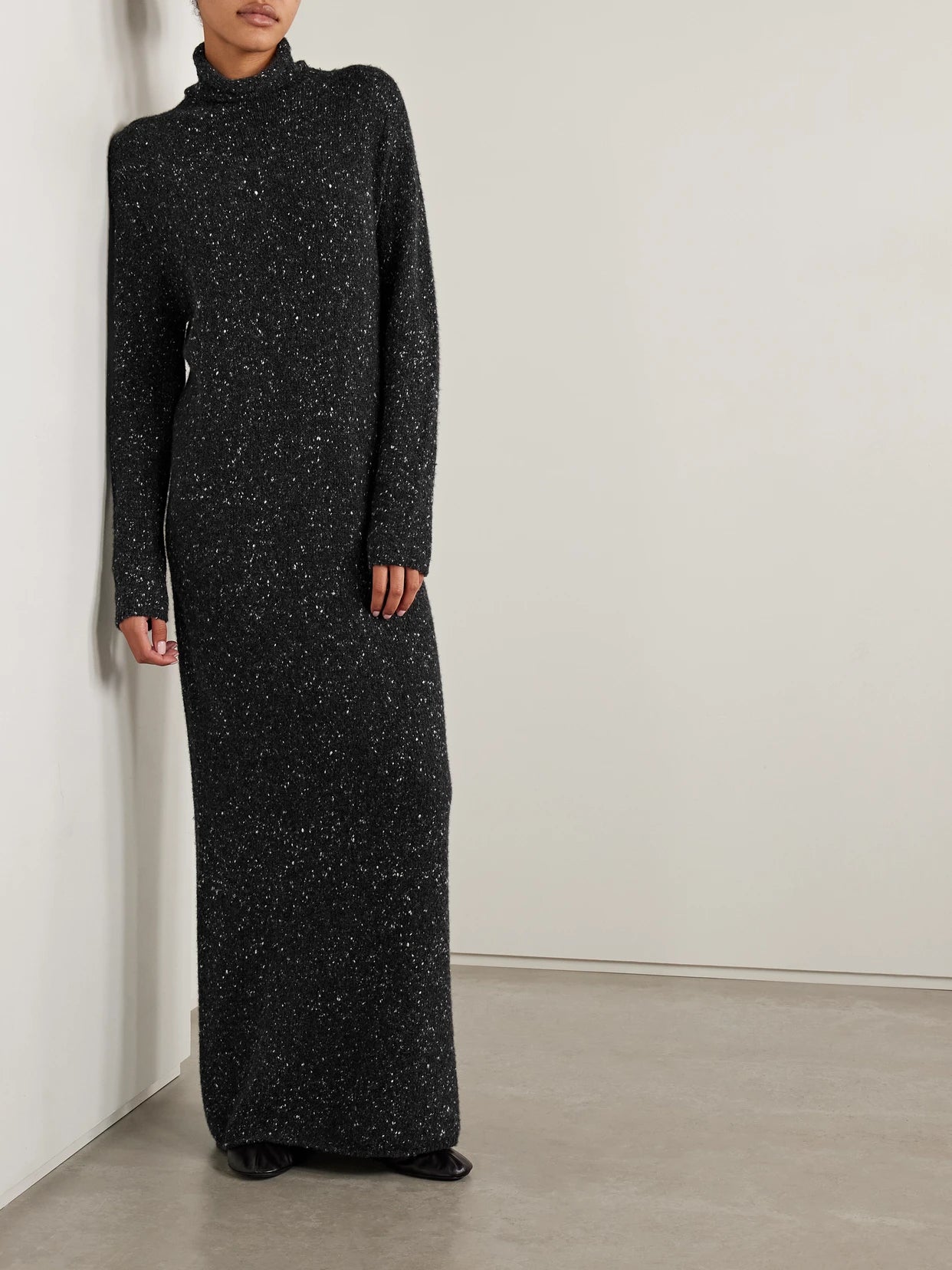 Image of Dresses. Product name - Melani Cashmere Turtleneck Maxi Dress in Charcoal colour by brand - The Row