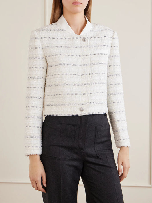 Self-Portrait Cropped Metallic Bouclè Jacket