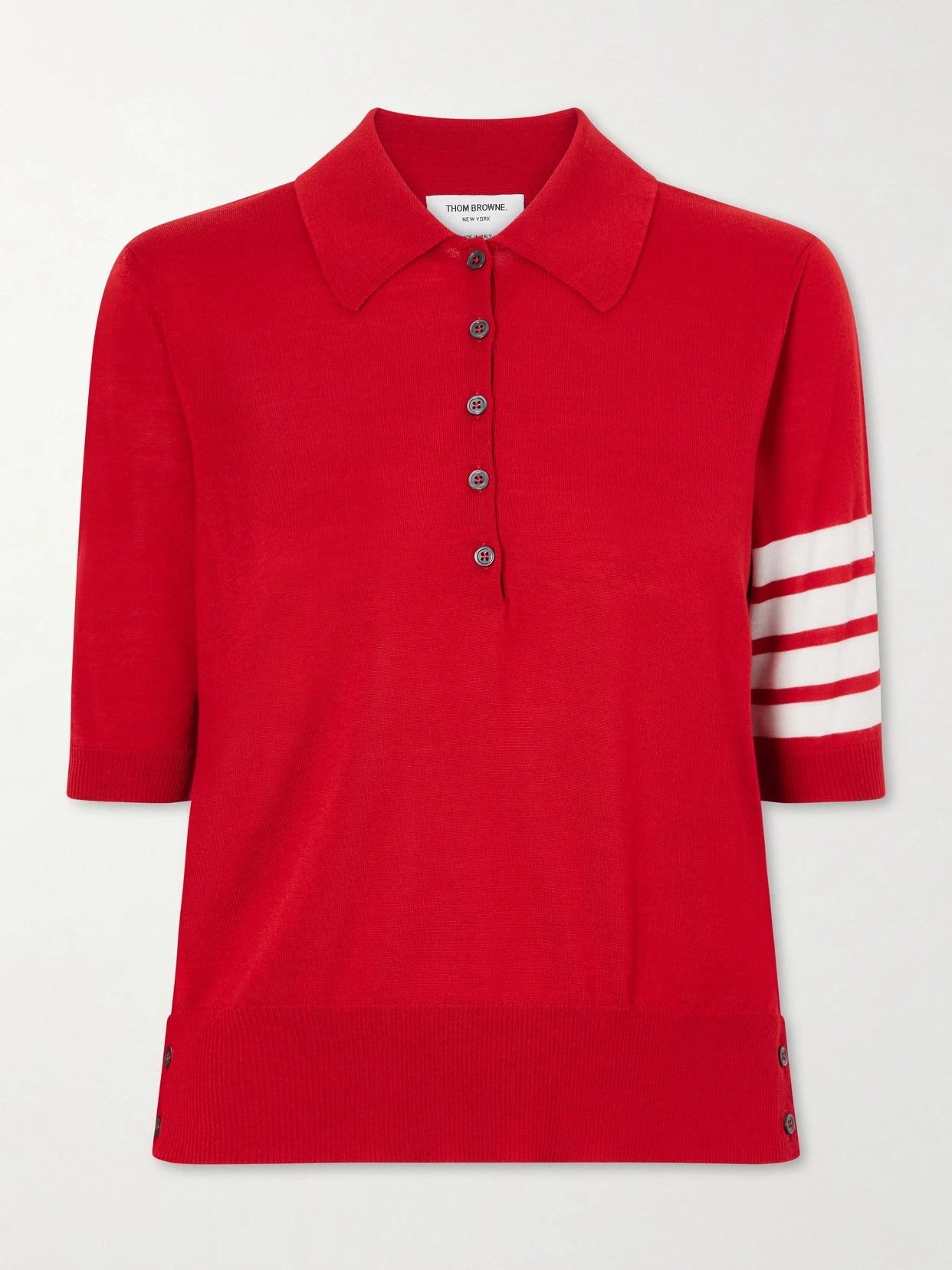 Grosgrain-trimmed Striped Wool Polo Shirt