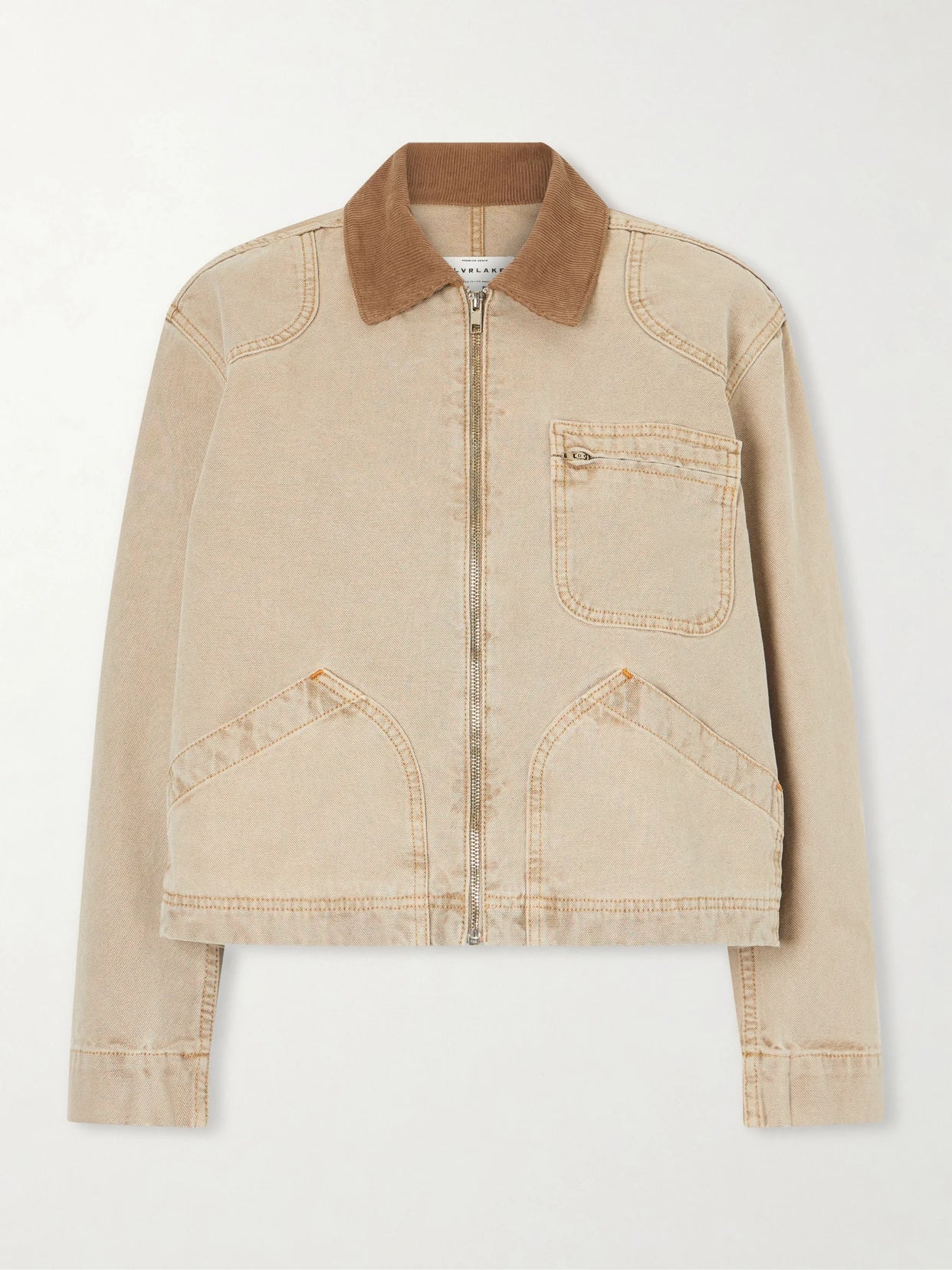 Image of Coats & Jackets. Product name - Harley Corduroy-trimmed Cotton-canvas Jacket in Army green colour by brand - SLVRLAKE