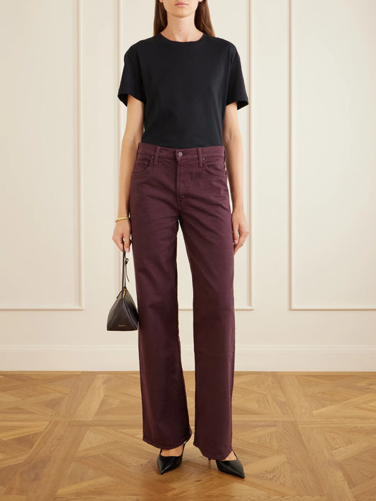 Image of Jeans. Product name - The Rerun High-rise Wide-leg Jeans in Burgundy colour by brand - Mother