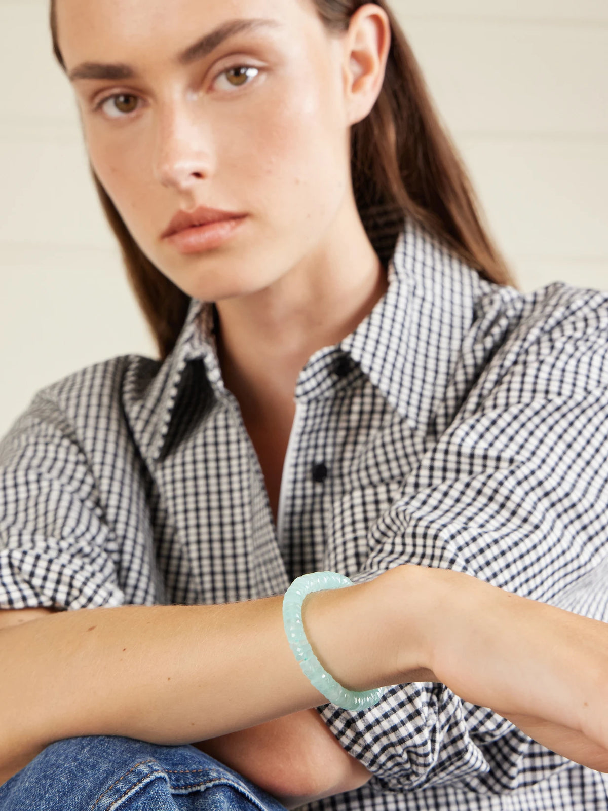 Image of Bracelets. Product name - Aurora Maldives 14-karat Gold Chalcedony Beaded Bracelet in Turquoise colour by brand - JIA JIA