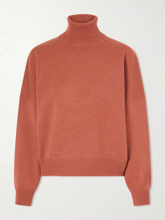 Image of a model wearing Outerwear. Product name - Cashmere Turtleneck Sweater in Red colour by brand - Brunello Cucinelli