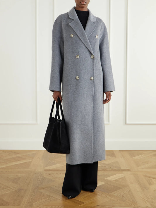 Image of Coats & Jackets. Product name - Irvin Double-breasted Wool And Cashmere-blend Coat in Gray colour by brand - Loulou de Saison