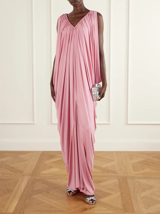Image of Dresses. Product name - Draped Stretch-jersey Maxi Dress in Pink colour by brand - Abadia