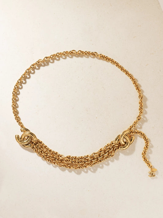 SUSAN CAPLAN + Channel Vintage 1980s Interlocking Cc Gold-plated Chain Belt